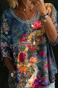 Nicole | Chemise en jean à fleurs vintage