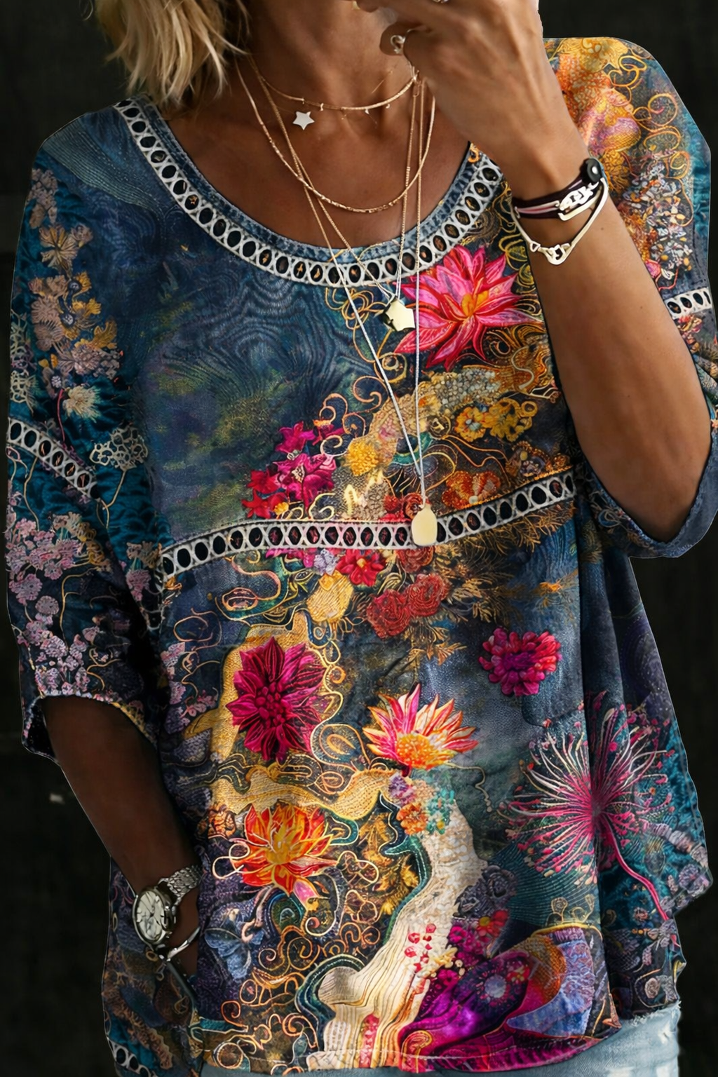 Nicole | Chemise en jean à fleurs vintage