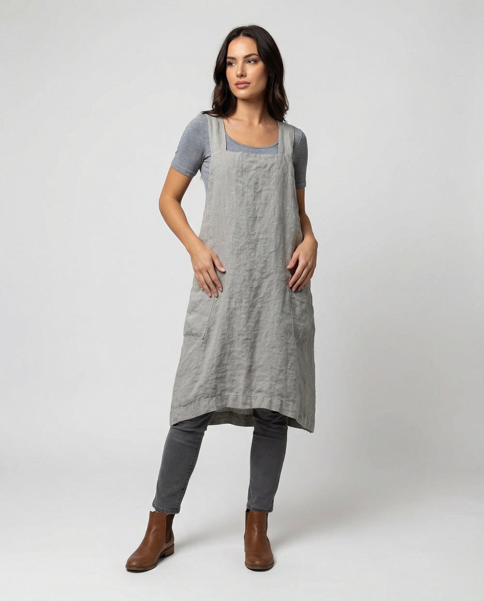 The Liora Pinafore — Slate Cotton