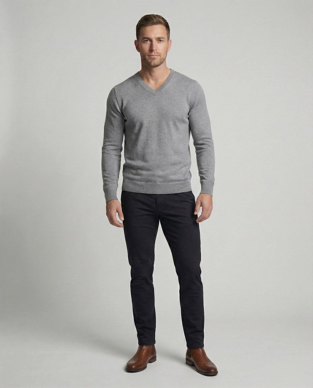 Elian V-Neck Knit — Light Gray