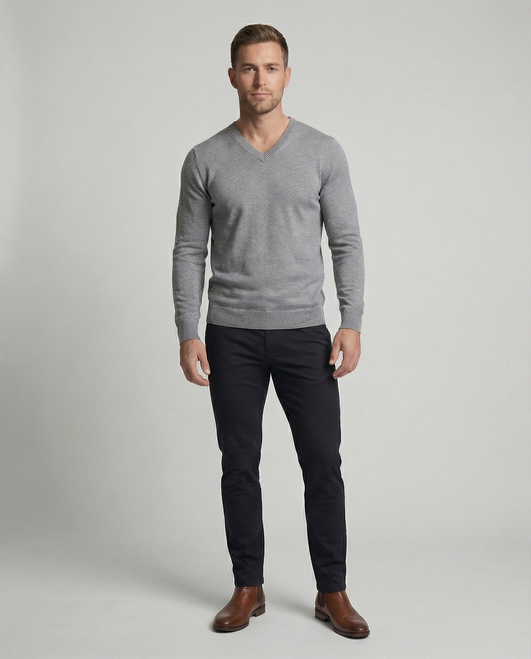 Elian V-Neck Knit — Light Gray