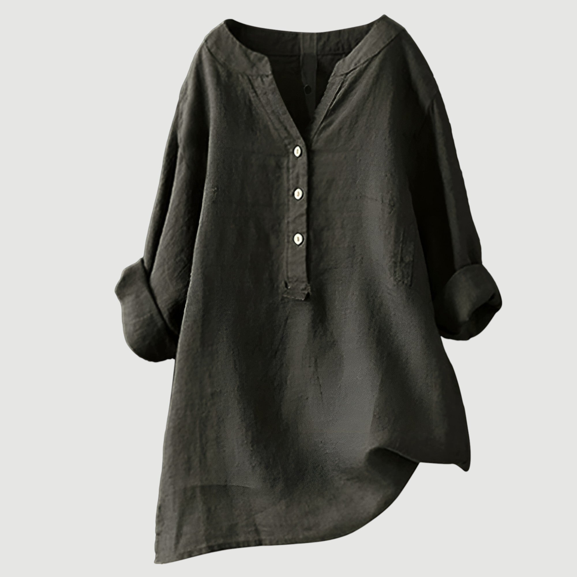 The Signe — Linen Roll-Sleeve Blouse