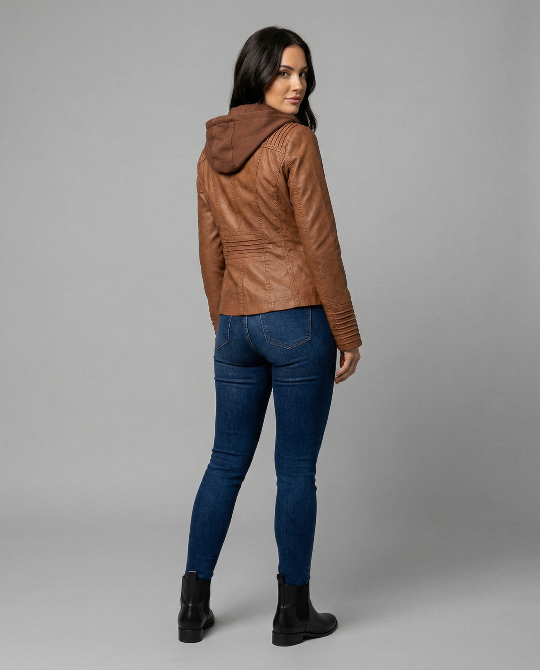 The Kaia — Weatherproof PU Hooded Jacket in Khaki