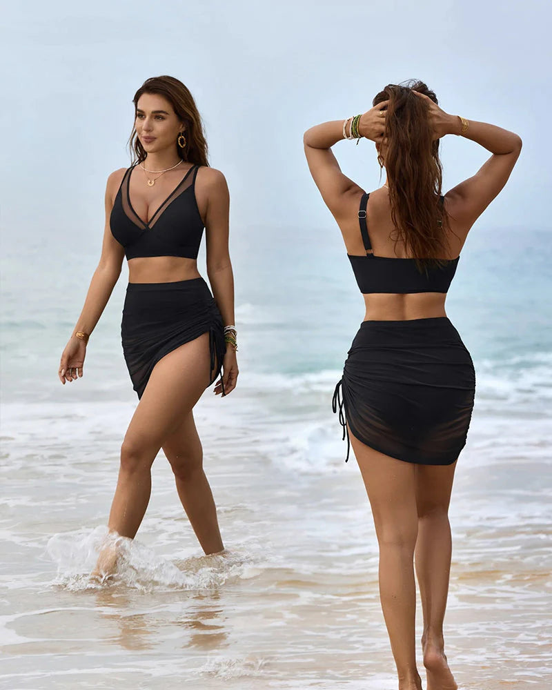 Elara Wrap — Onyx Mesh Bikini