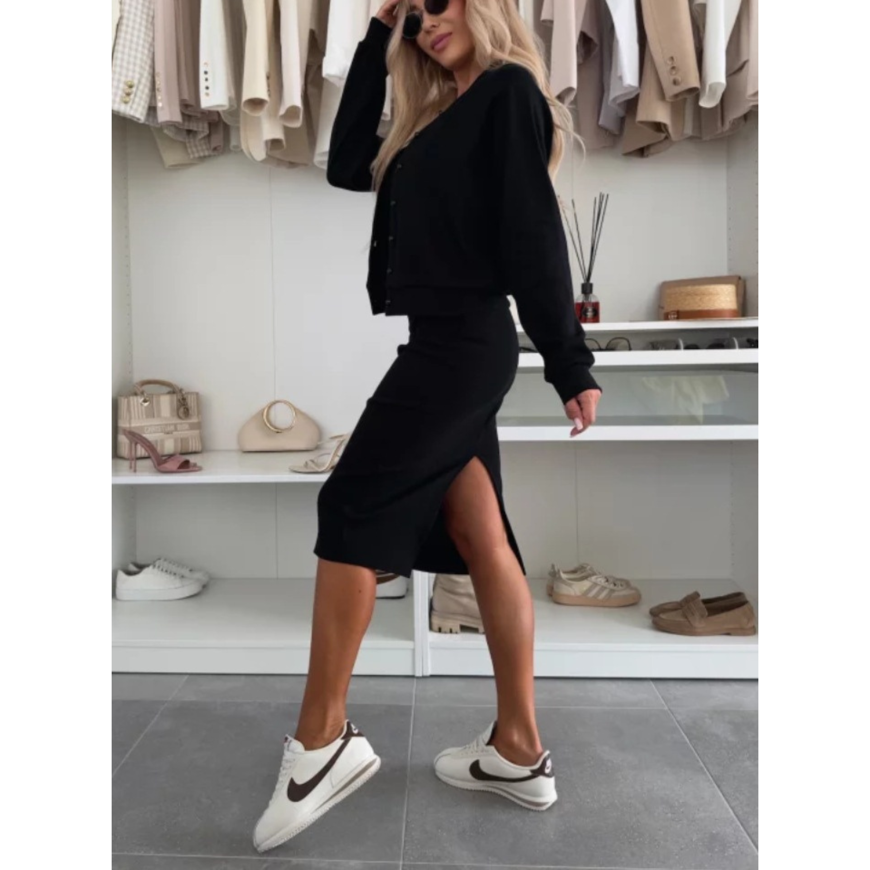The Kaelen Set — Onyx Knit Blazer & Dress