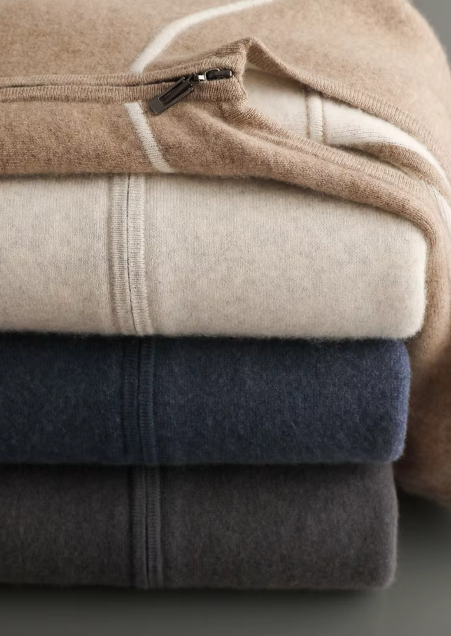 Sweat à capuche zippé en cachemire premium bicolore