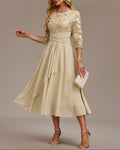 Elin™ - Robe Champagne Brodée avec Détails Délicats