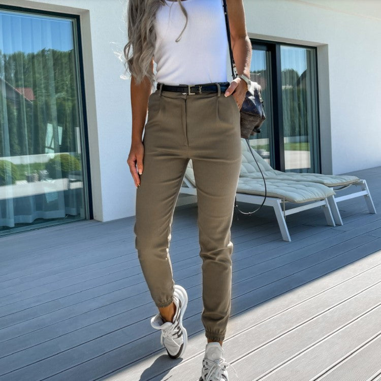 The Liora Crop — Khaki Slim Trousers