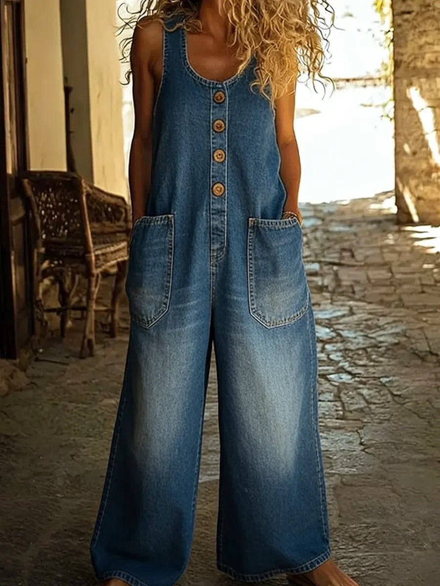 Saylor | Salopette en denim en coton vintage délavé