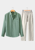 ENSEMBLE D'ÉTÉ DOLCEVITA MANCHES LONGUES – BEIGE/VERT