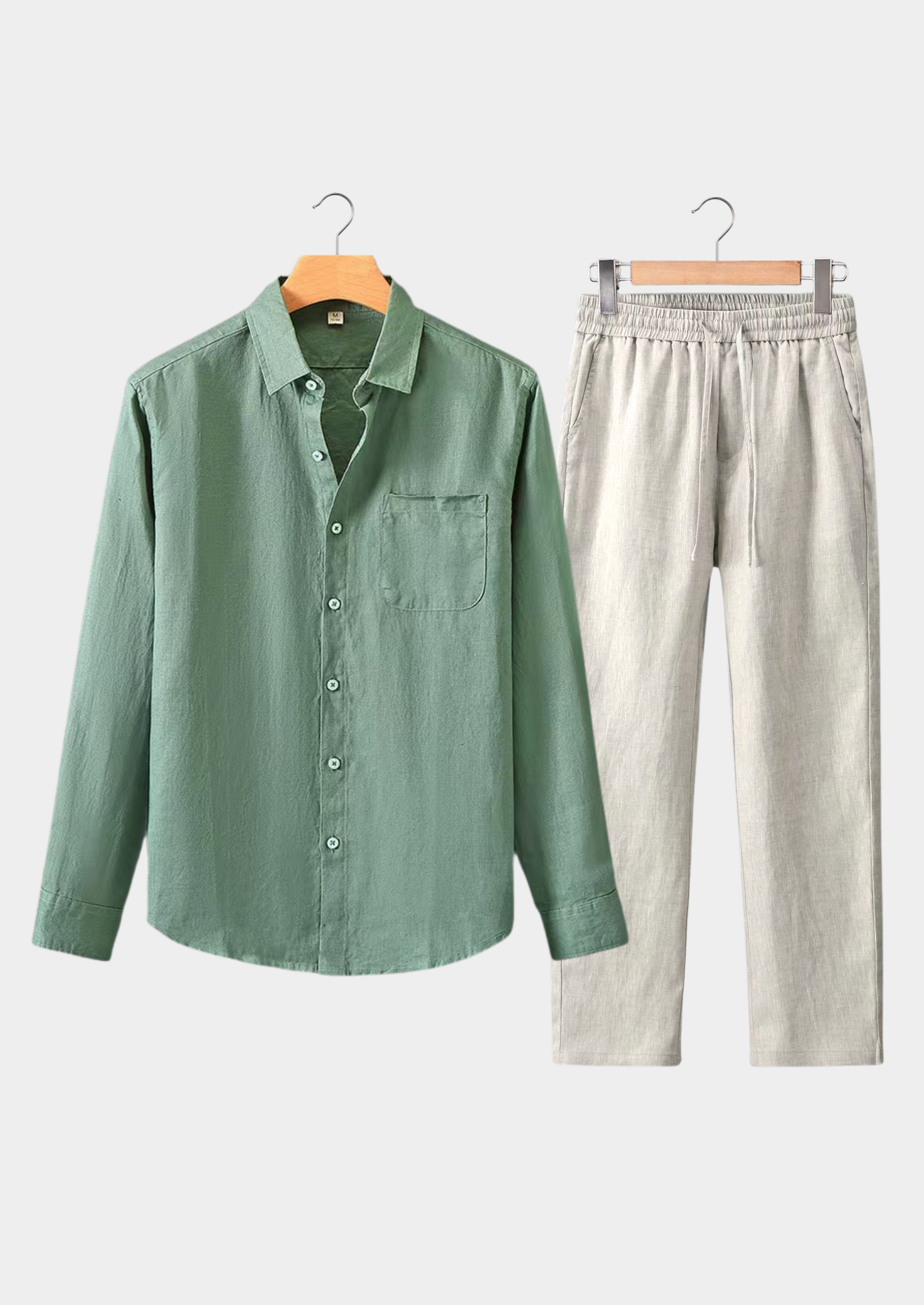 ENSEMBLE D'ÉTÉ DOLCEVITA MANCHES LONGUES – BEIGE/VERT