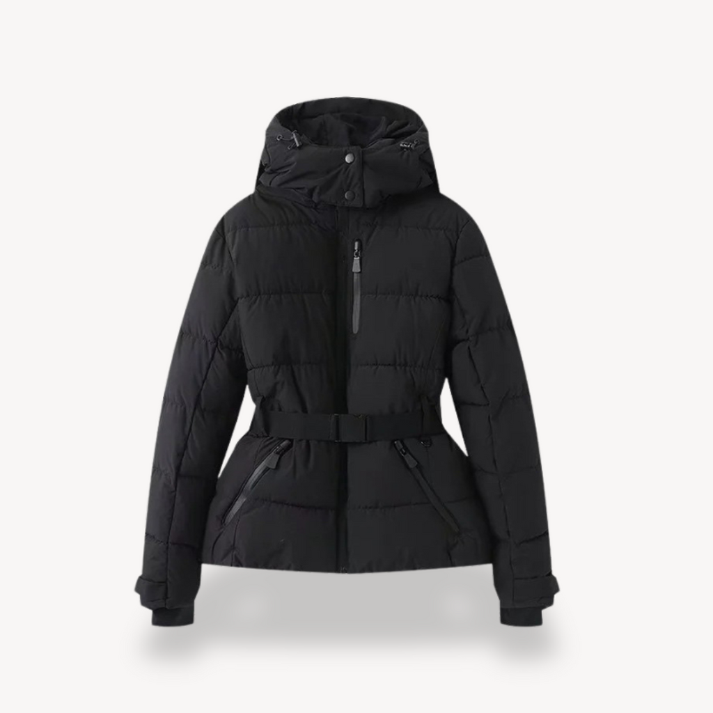 The Tova Quilted Puffer — Noir Belted Coat