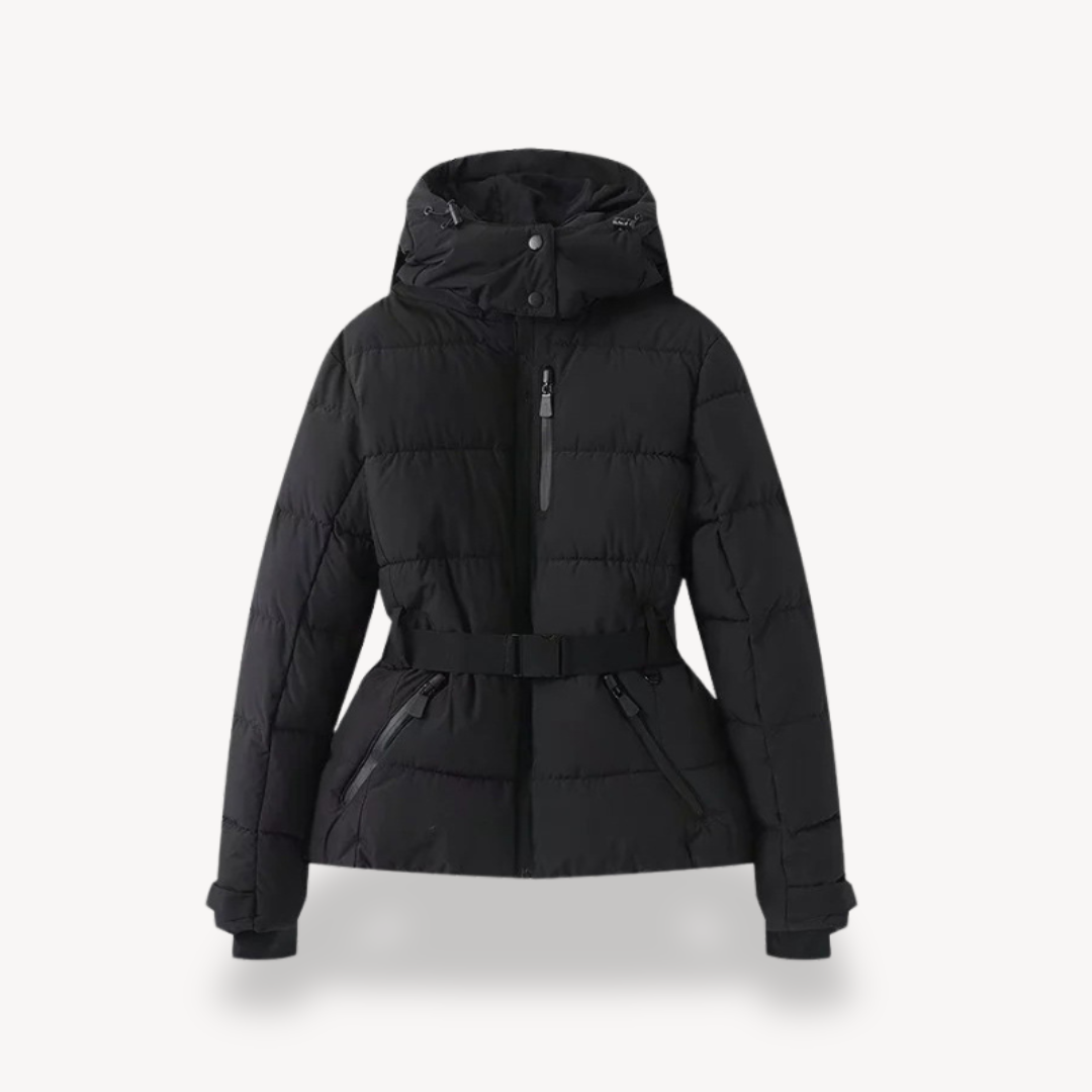 The Tova Quilted Puffer — Noir Belted Coat