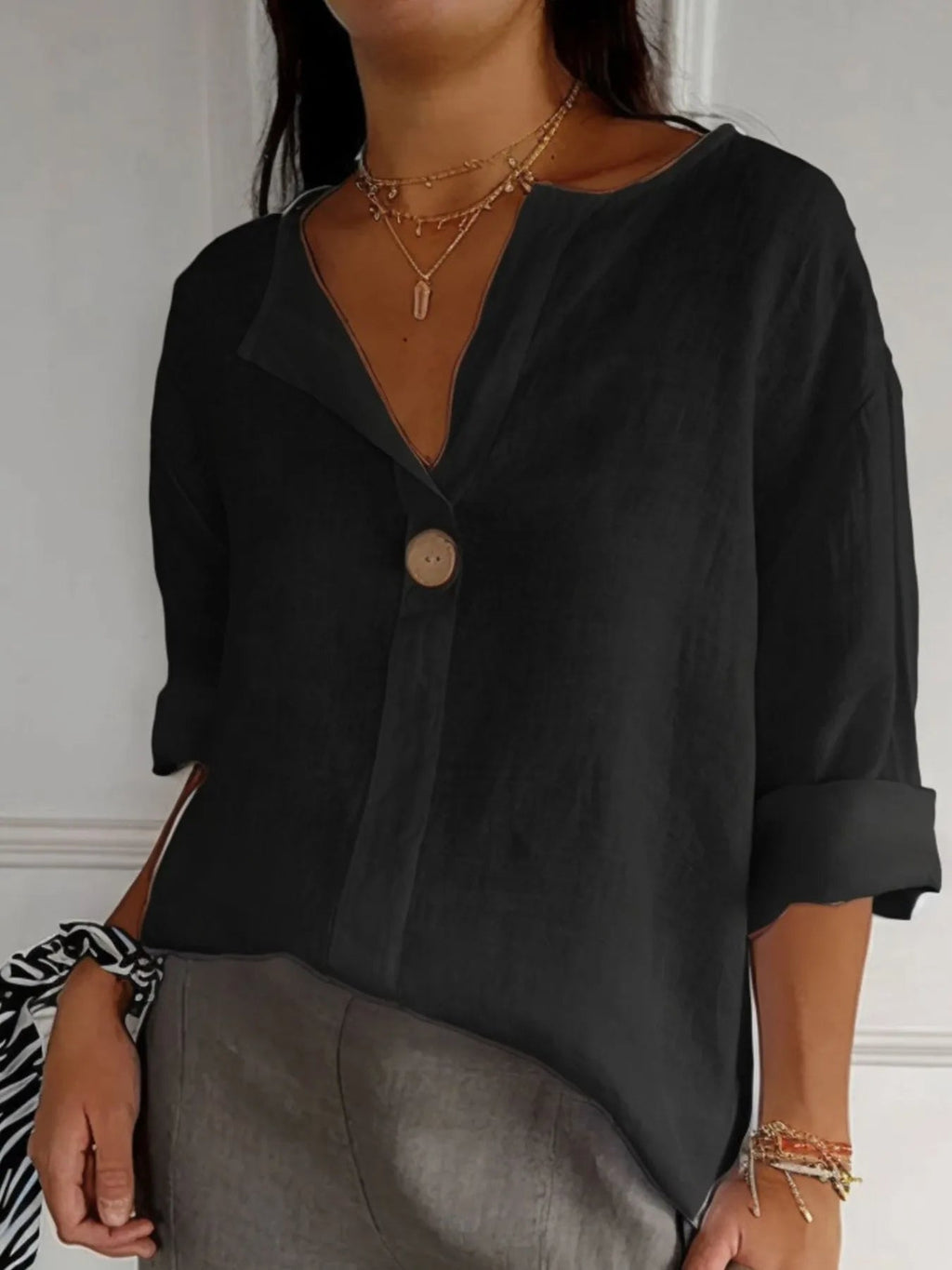 The Norah — Chalk Linen-Blend Blouse