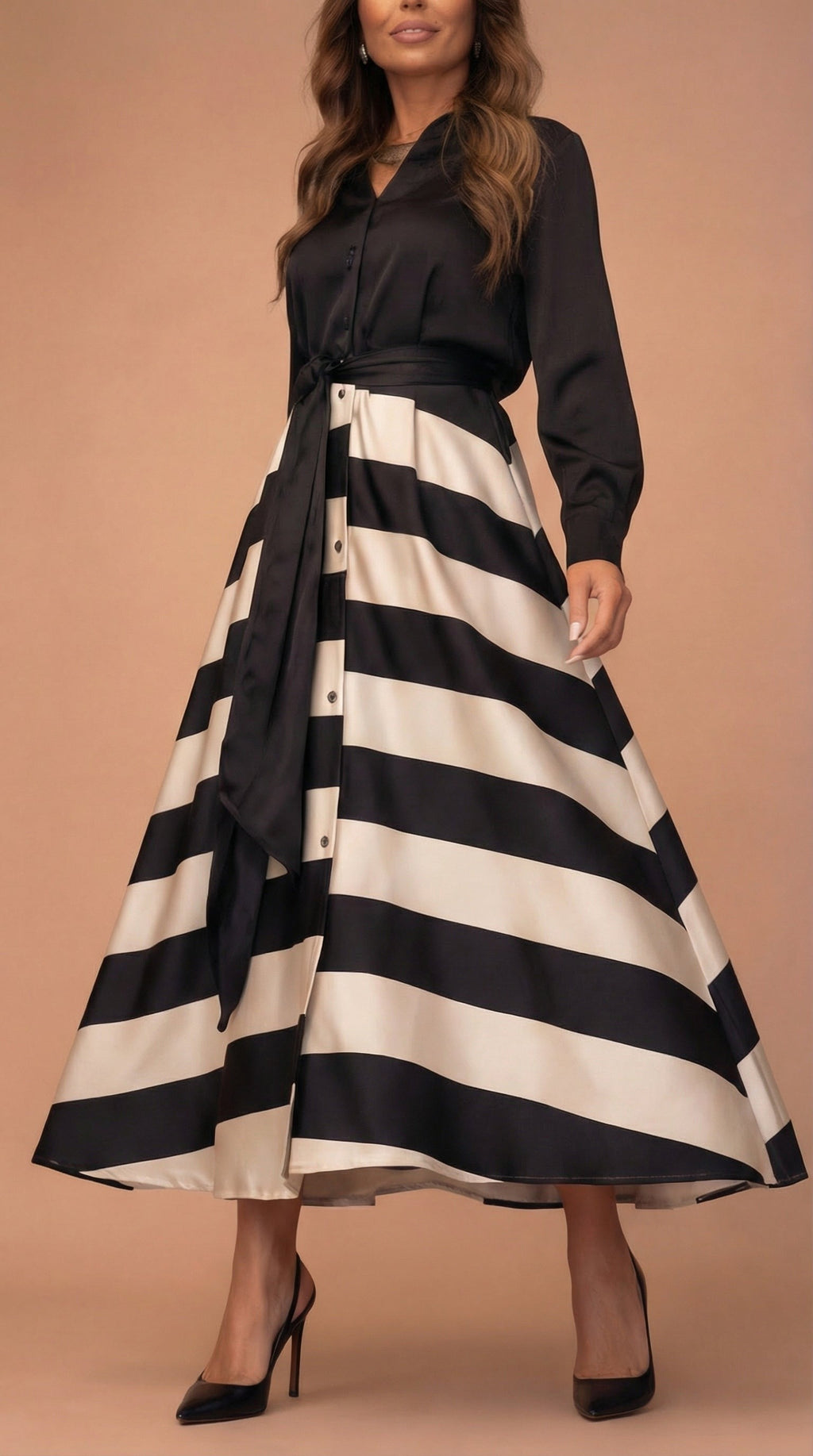 Mila™ - Robe longue rayée à bordure en dentelle