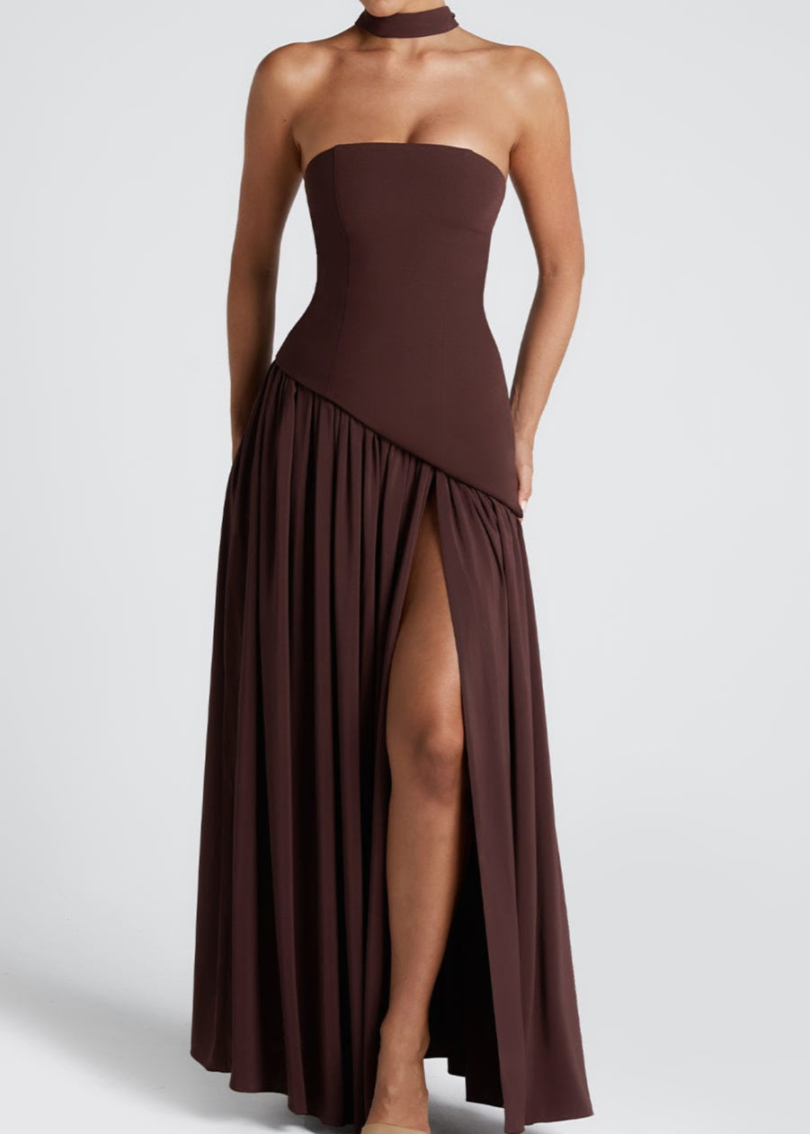 LINA | Robe longue bustier avec fente haute