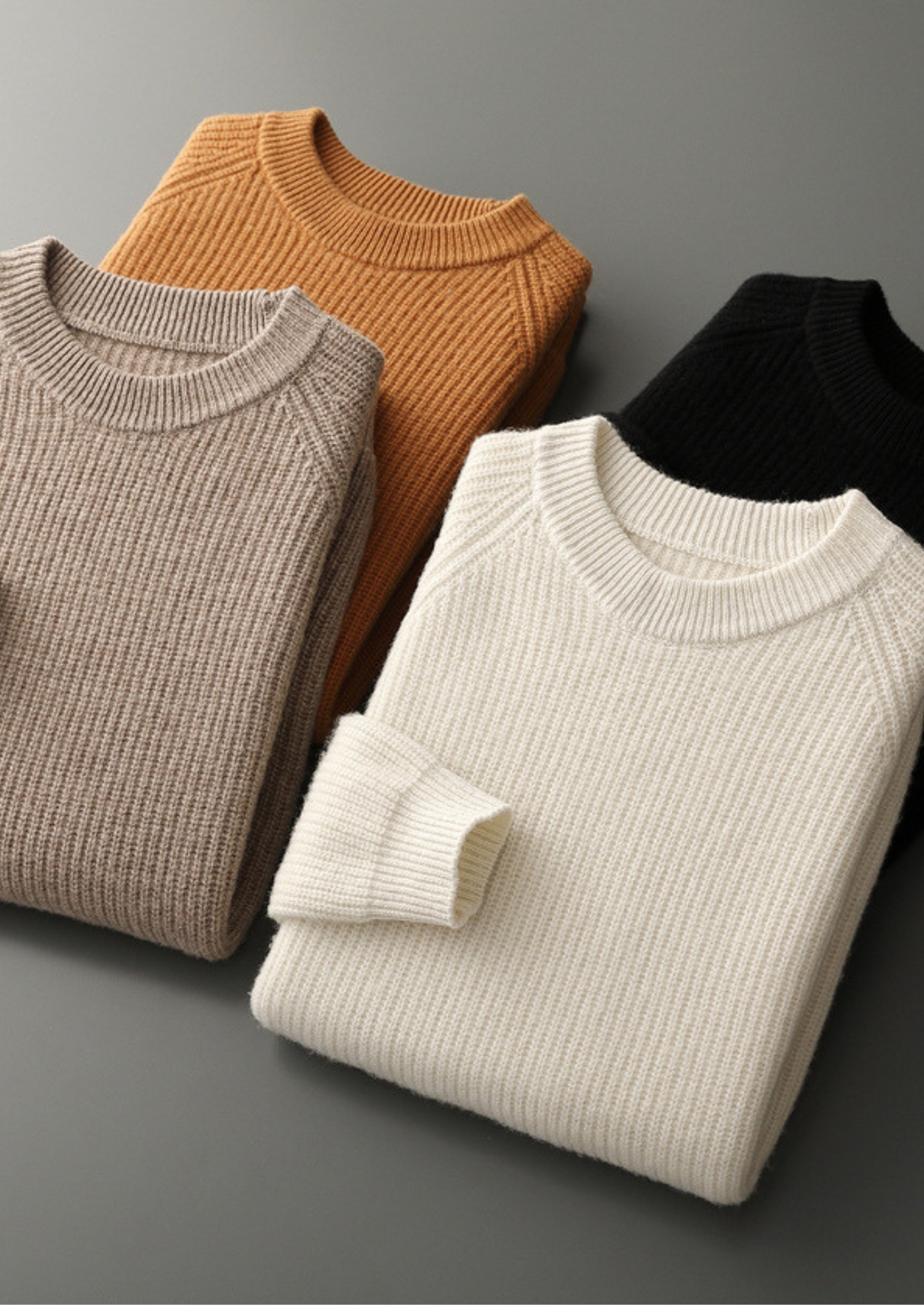 Pull à col rond raglan côtelé en laine mérinos extra-fine pure