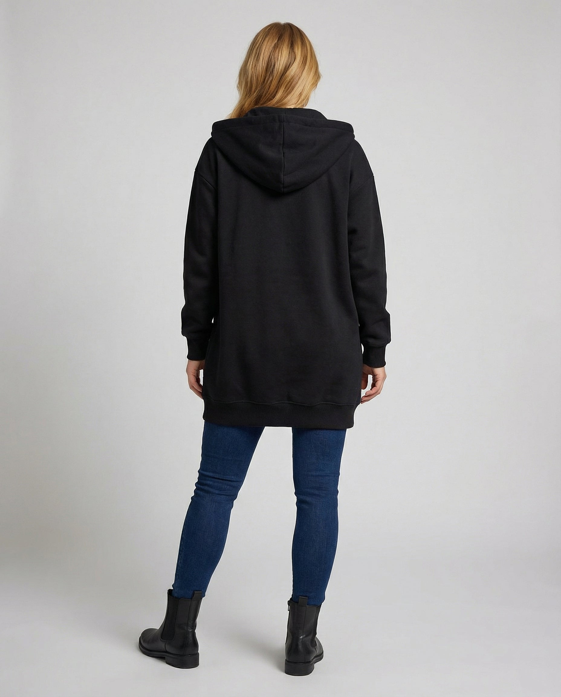 The Lyra Longline Zip Hoodie — Midnight