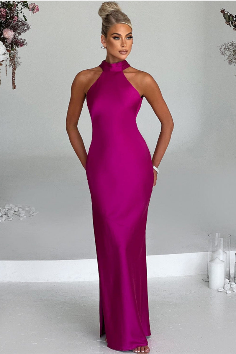 ZEYNEP | Robe longue en satin sophistiquée avec col halter