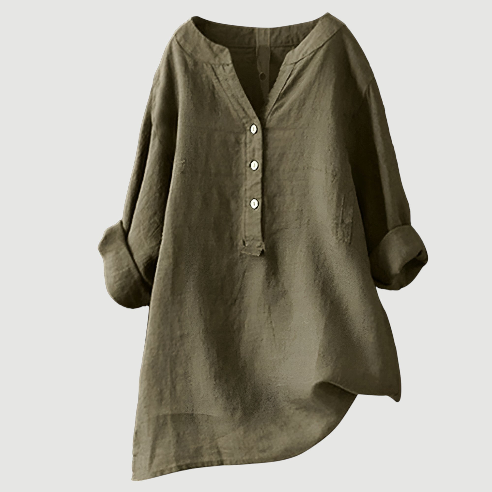 The Signe — Linen Roll-Sleeve Blouse