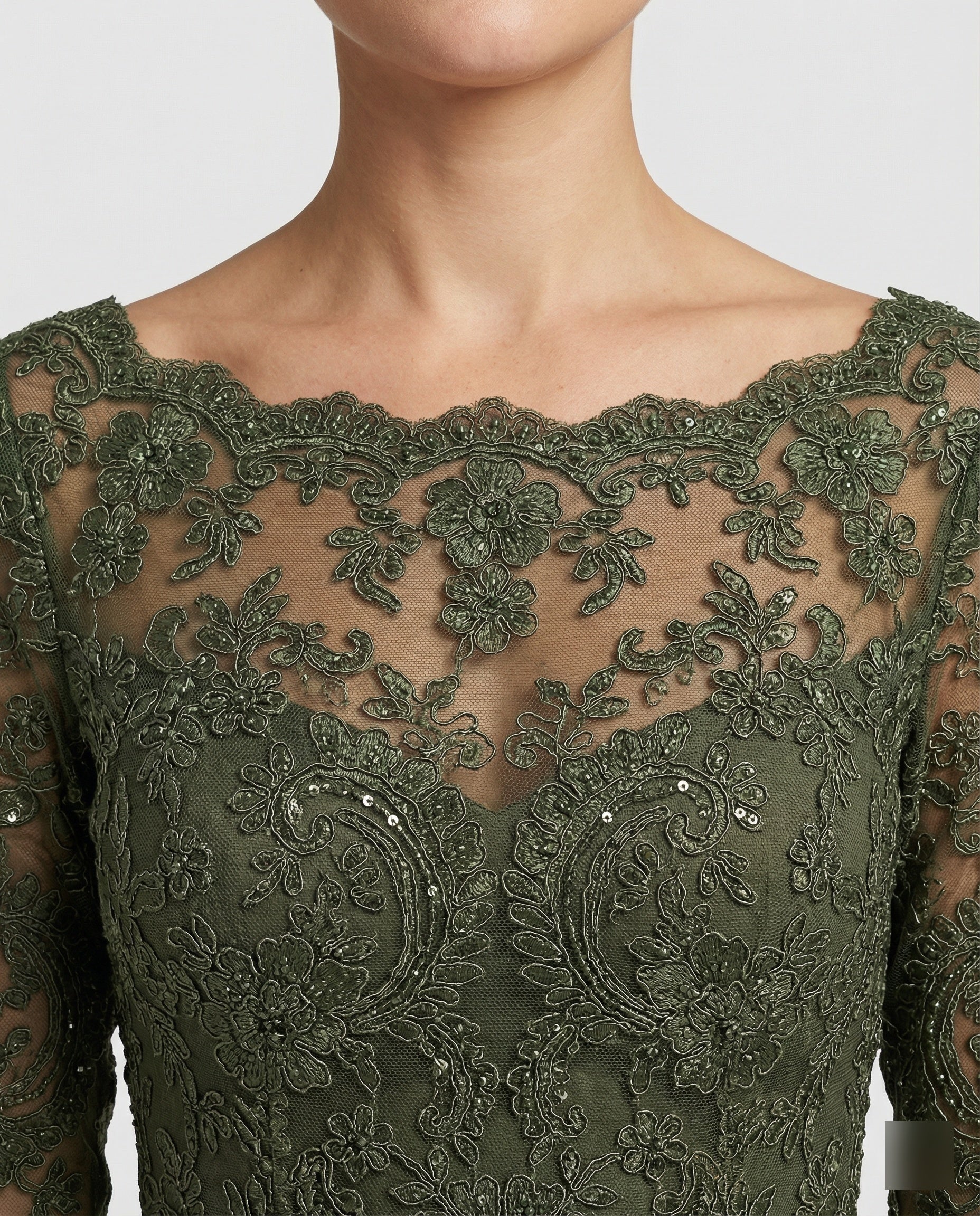 The Liora — Emerald Lace Midi Dress