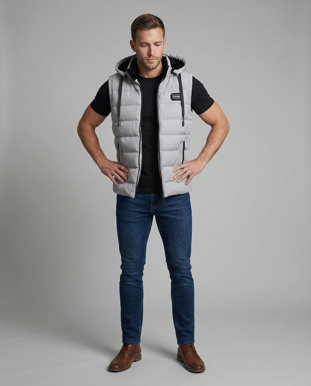 The Kael — Quilted Hooded Vest in Slate