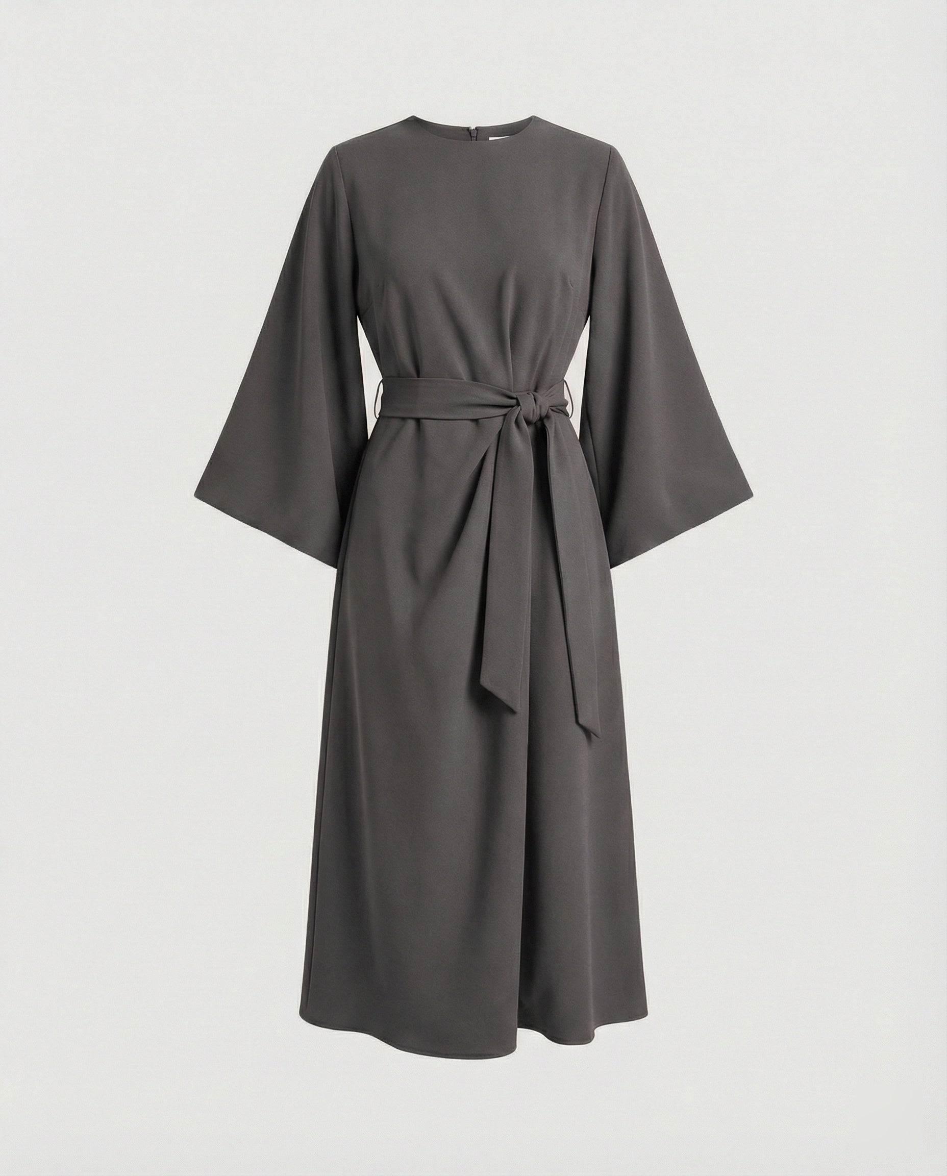 The Esmé — Lantern Sleeve Midi Dress in Rust Brown