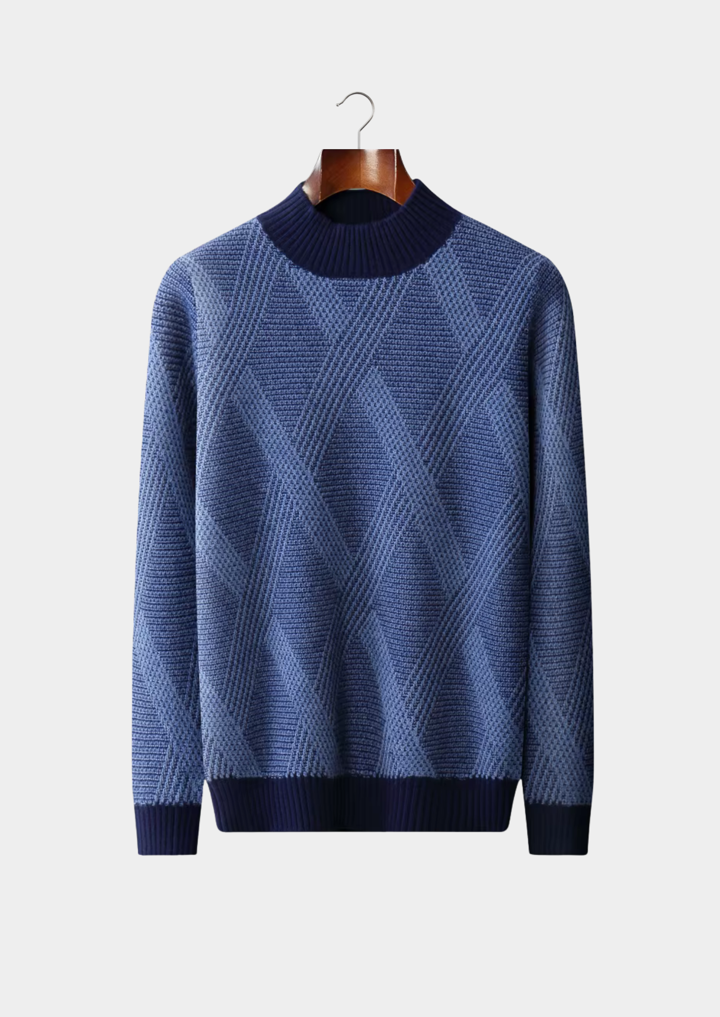 Pull col montant en laine mérinos extra-fine pure avec motif bicolore