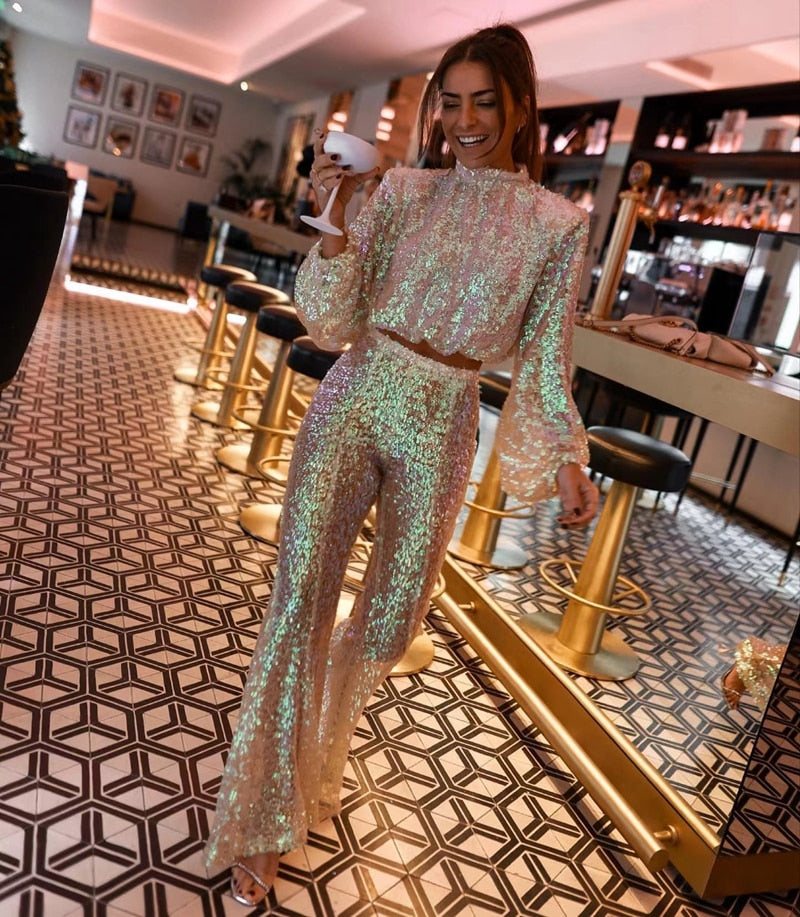 Calla Set — Sterling Sequin Crop & Trousers