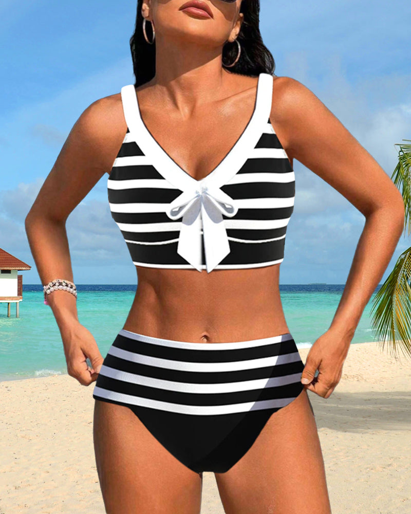 Laluna® | Bikini taille haute à rayures