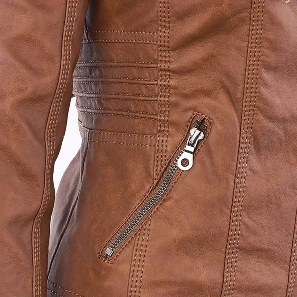 The Kaia — Weatherproof PU Hooded Jacket in Khaki