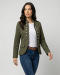 Elara — Army Green Stand-Collar Blazer