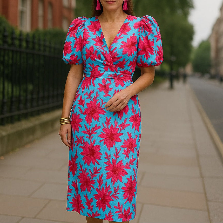 Noor™ - Robe Midi à Manches Bouffantes