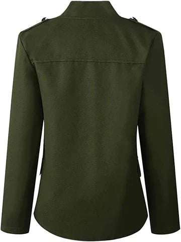 Elara — Army Green Stand-Collar Blazer