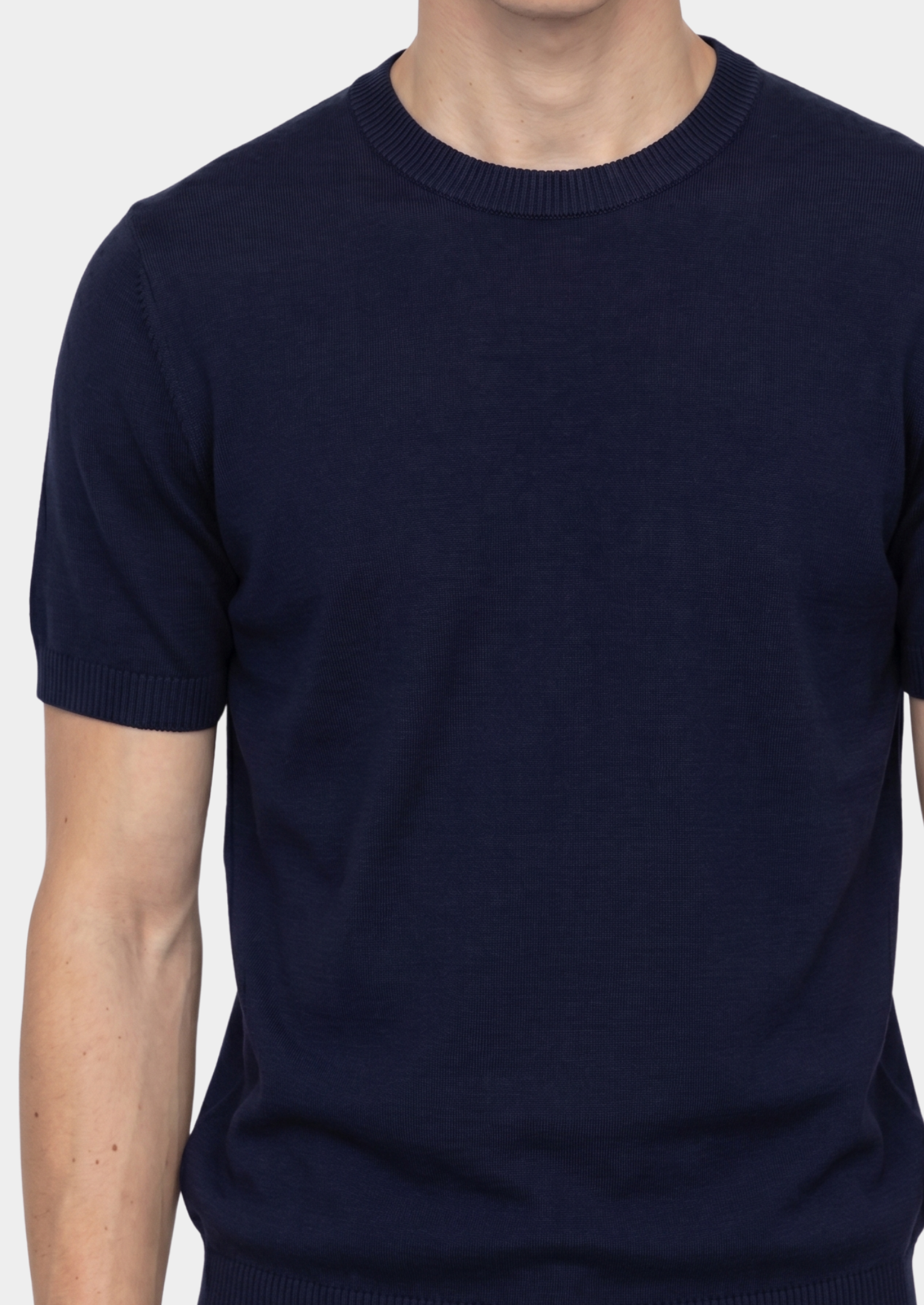 T-SHIRT ESSENTIEL COL ROND EN MAILLE BLEU MARINE