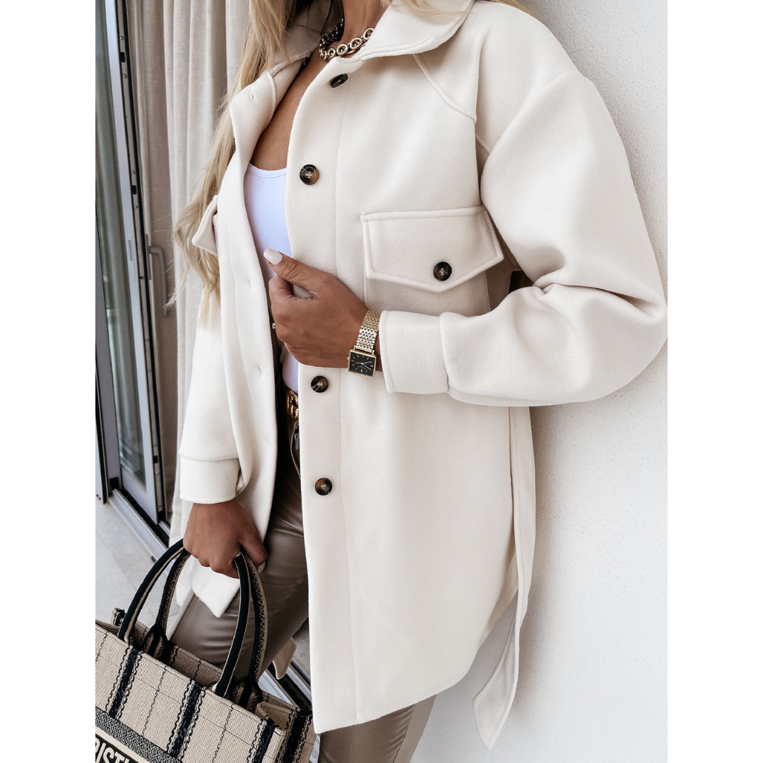The Liora Belted Knit Jacket — Bone
