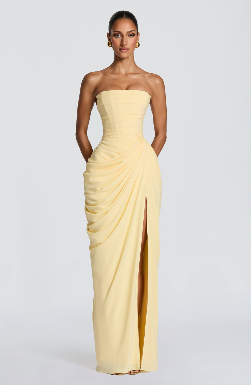 HANNAH | Robe Longue Sophistiquée avec Détail Drapé et Fente Haute