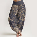 Pantalon Sarouel Décontracté en Coton Buddha Stones pour Femme, Motifs Pivoine Florale et Feuilles, Taille Élastique