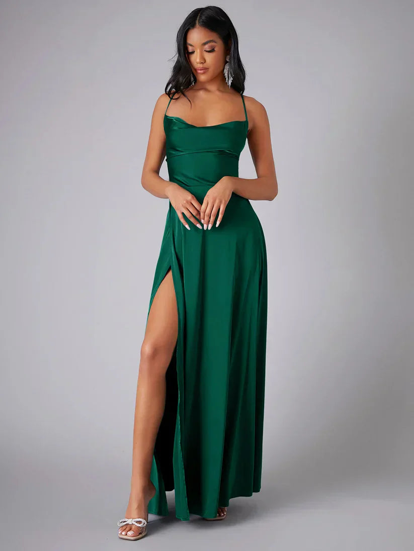 Lucette — Silk Satin Maxi with Braided Back