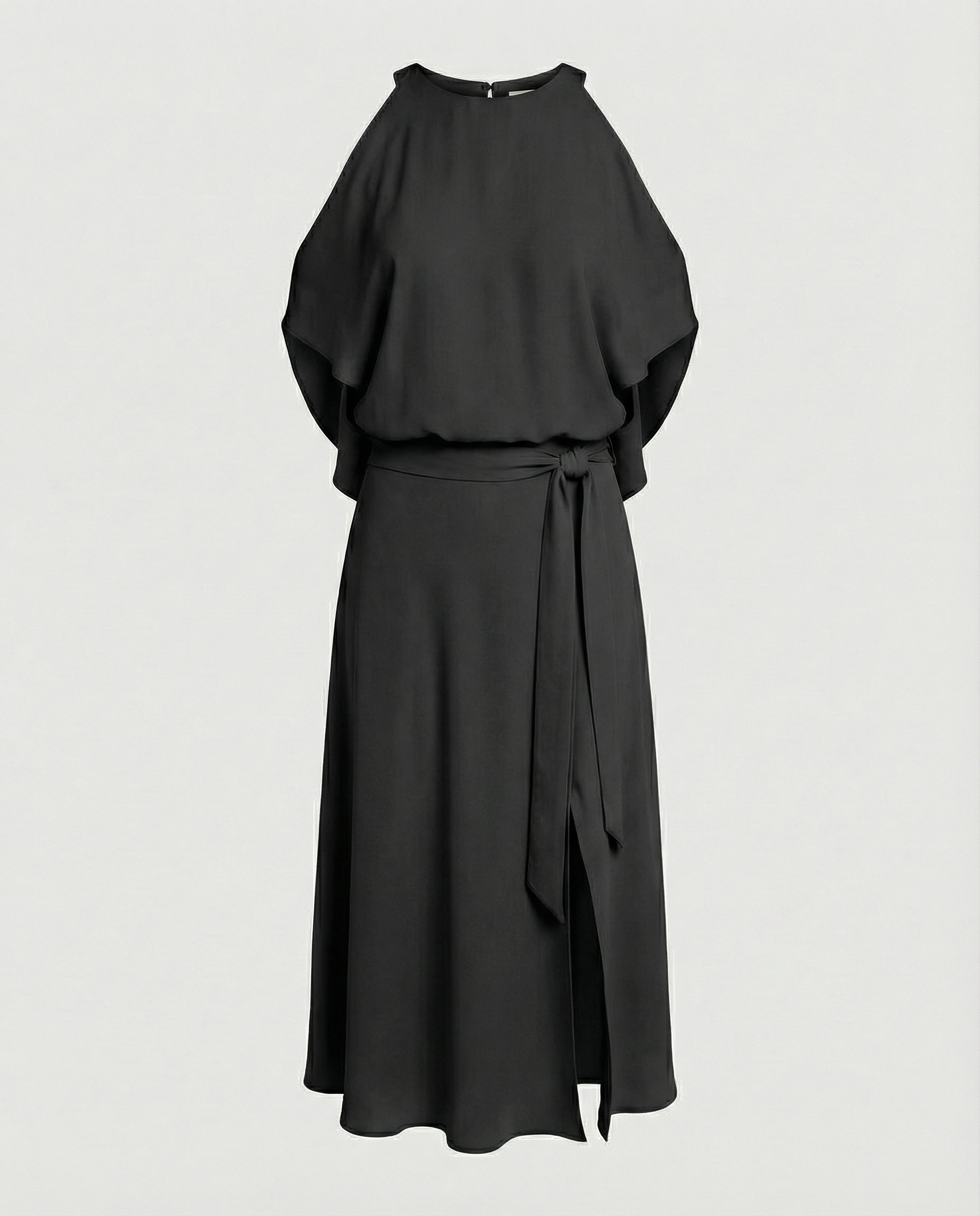 The Liora — Slate Cold-Shoulder Midi Dress