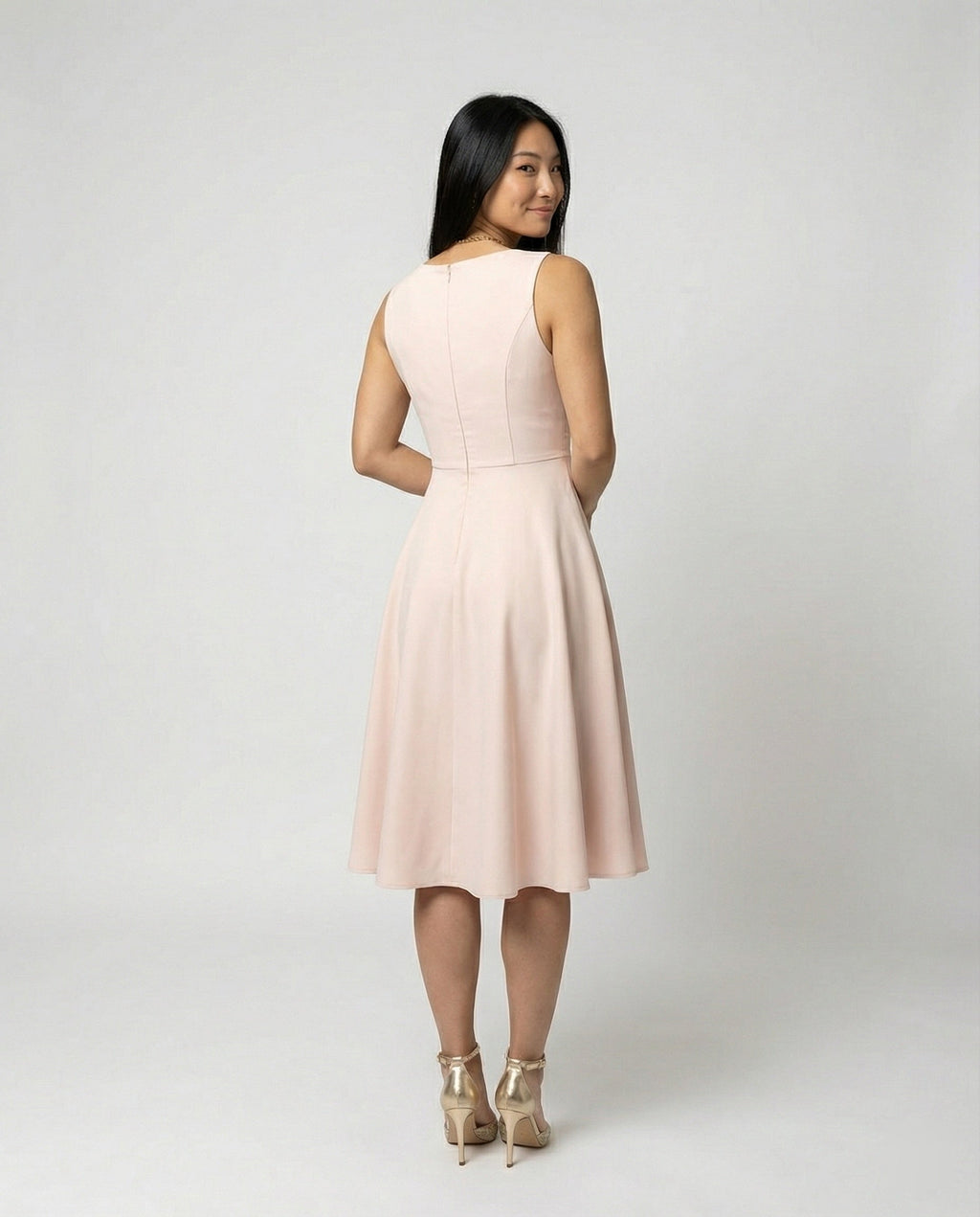 The Liora — Apricot A-Line Midi Dress