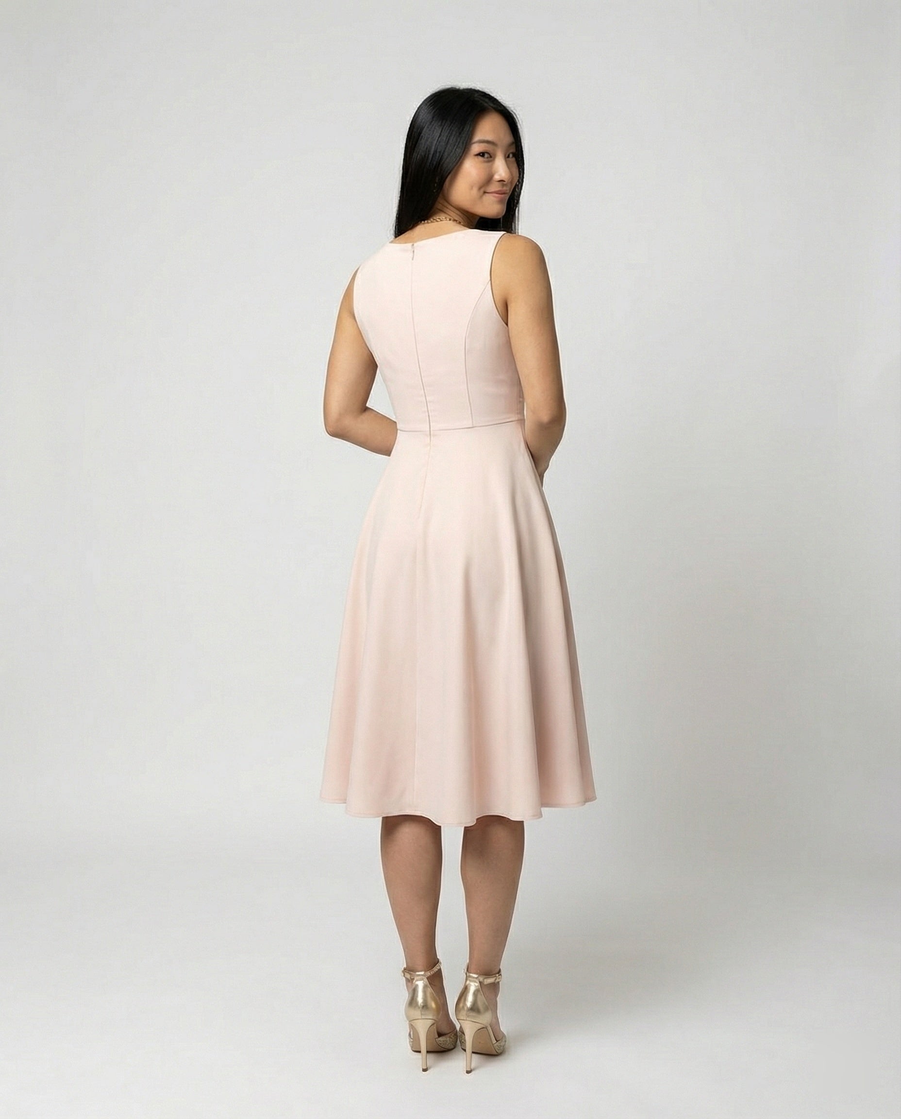 The Liora — Apricot A-Line Midi Dress