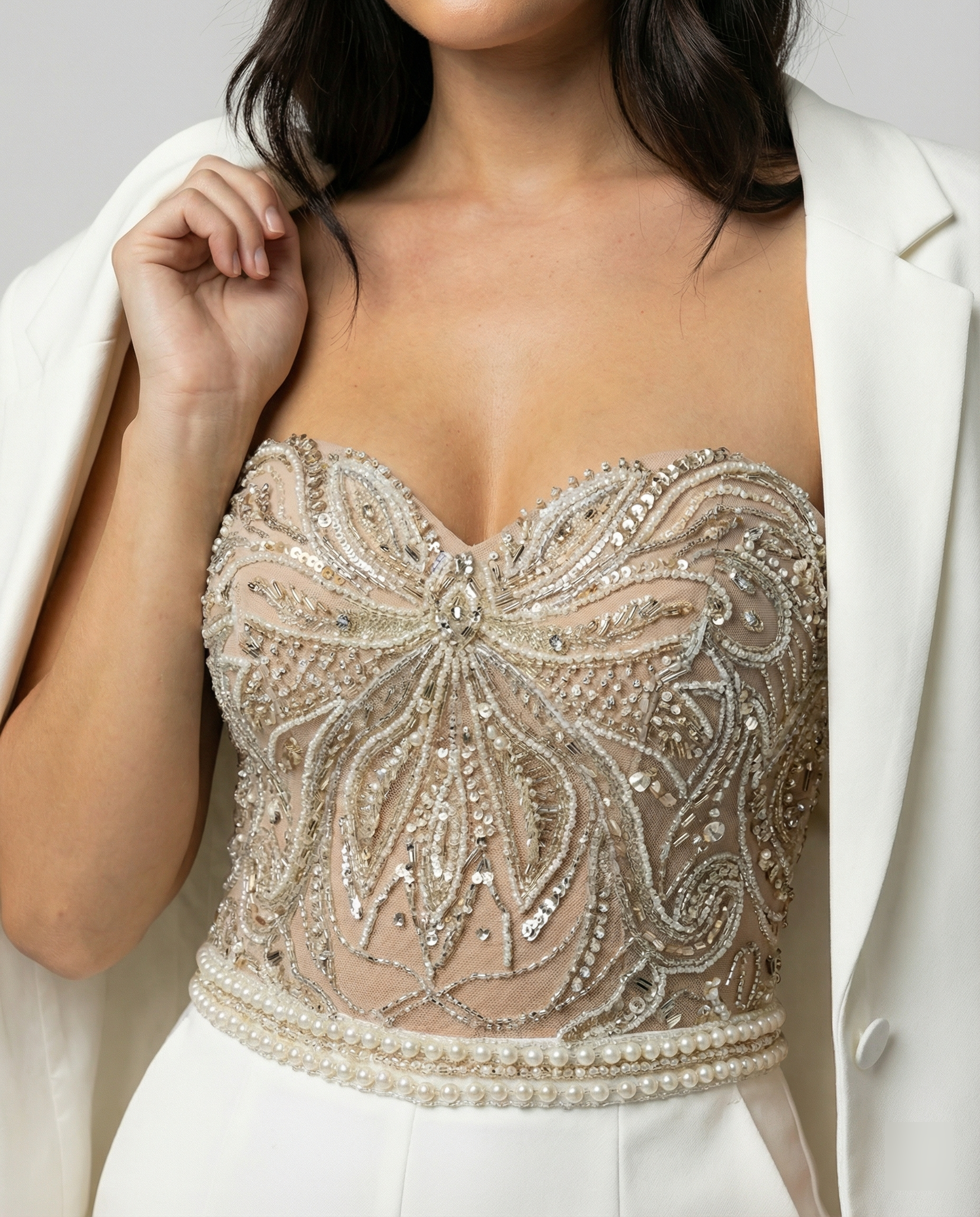 Elara Pearl — Ivory Embellished Jumpsuit