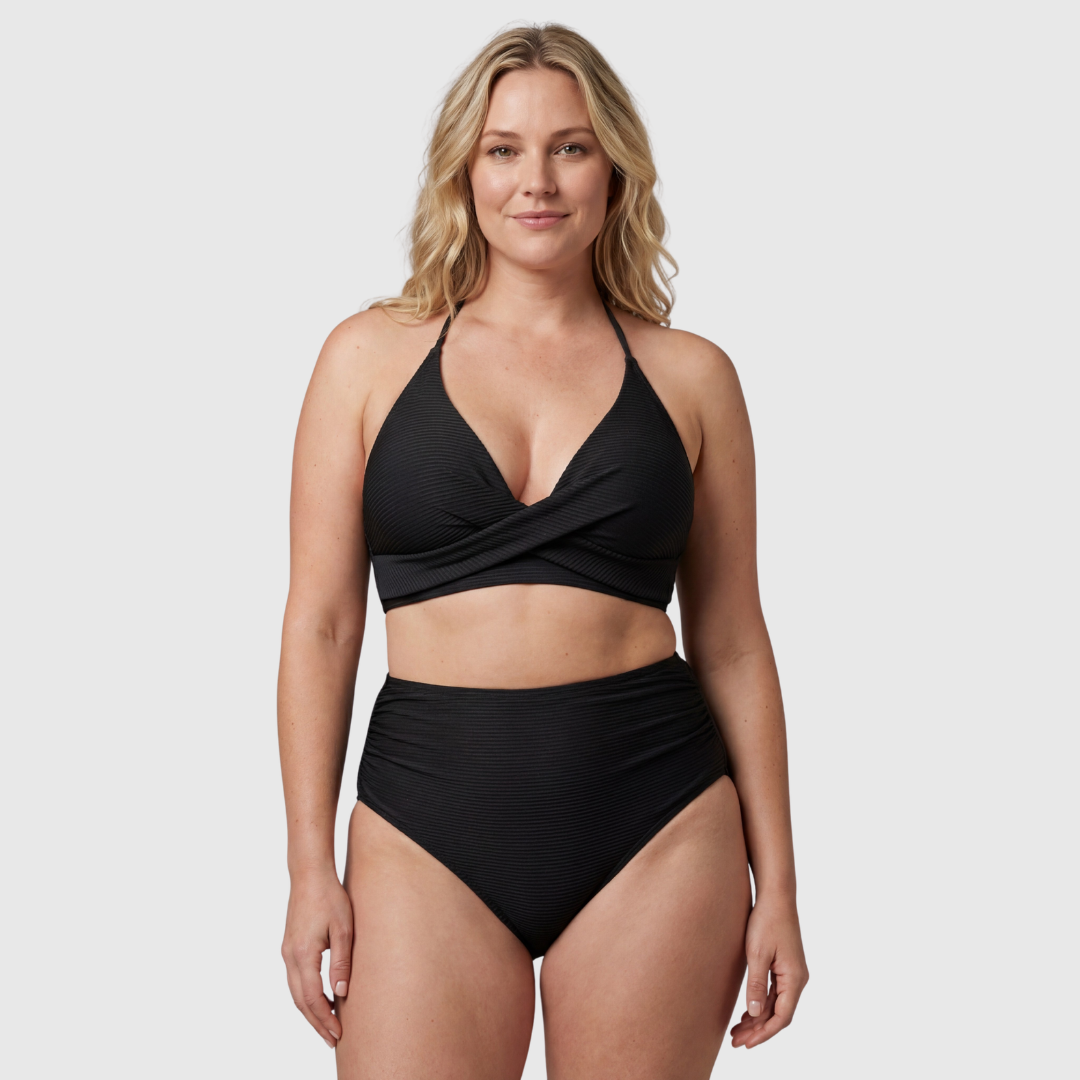 Selene Wrap — Onyx Ribbed Bikini