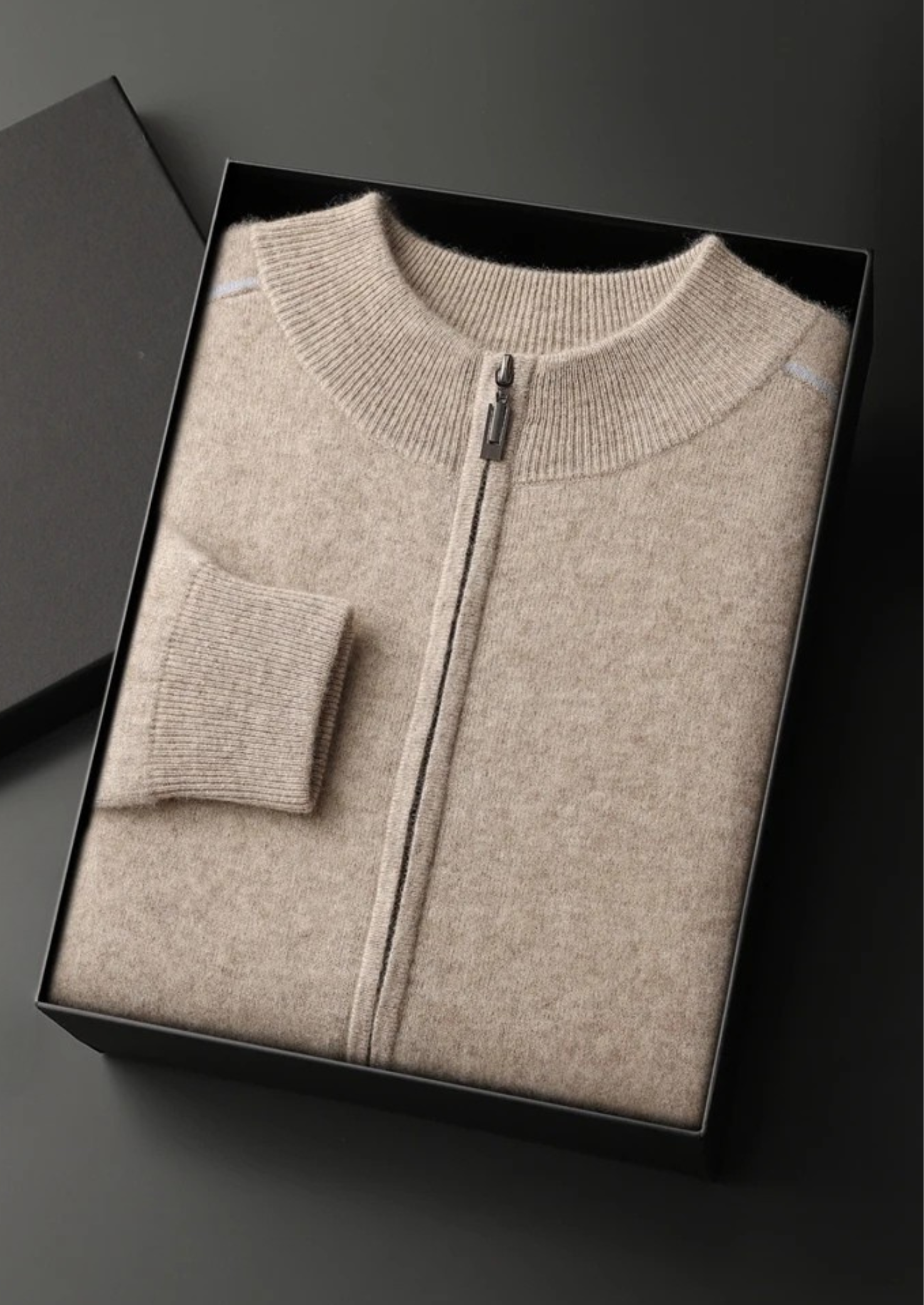 Cardigan zippé bicolore en cachemire premium