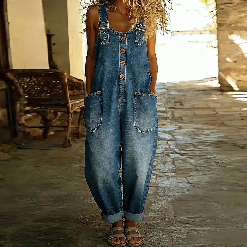 Saylor | Salopette intemporelle effet denim souple avec bretelles ajustables
