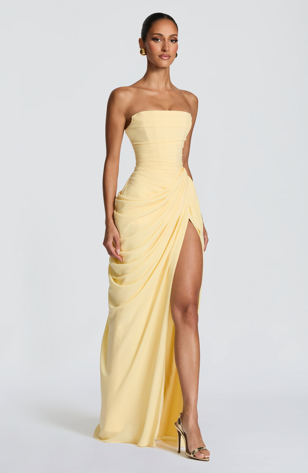 HANNAH | Robe Maxi Chic avec Détail Drapé et Fente Haute