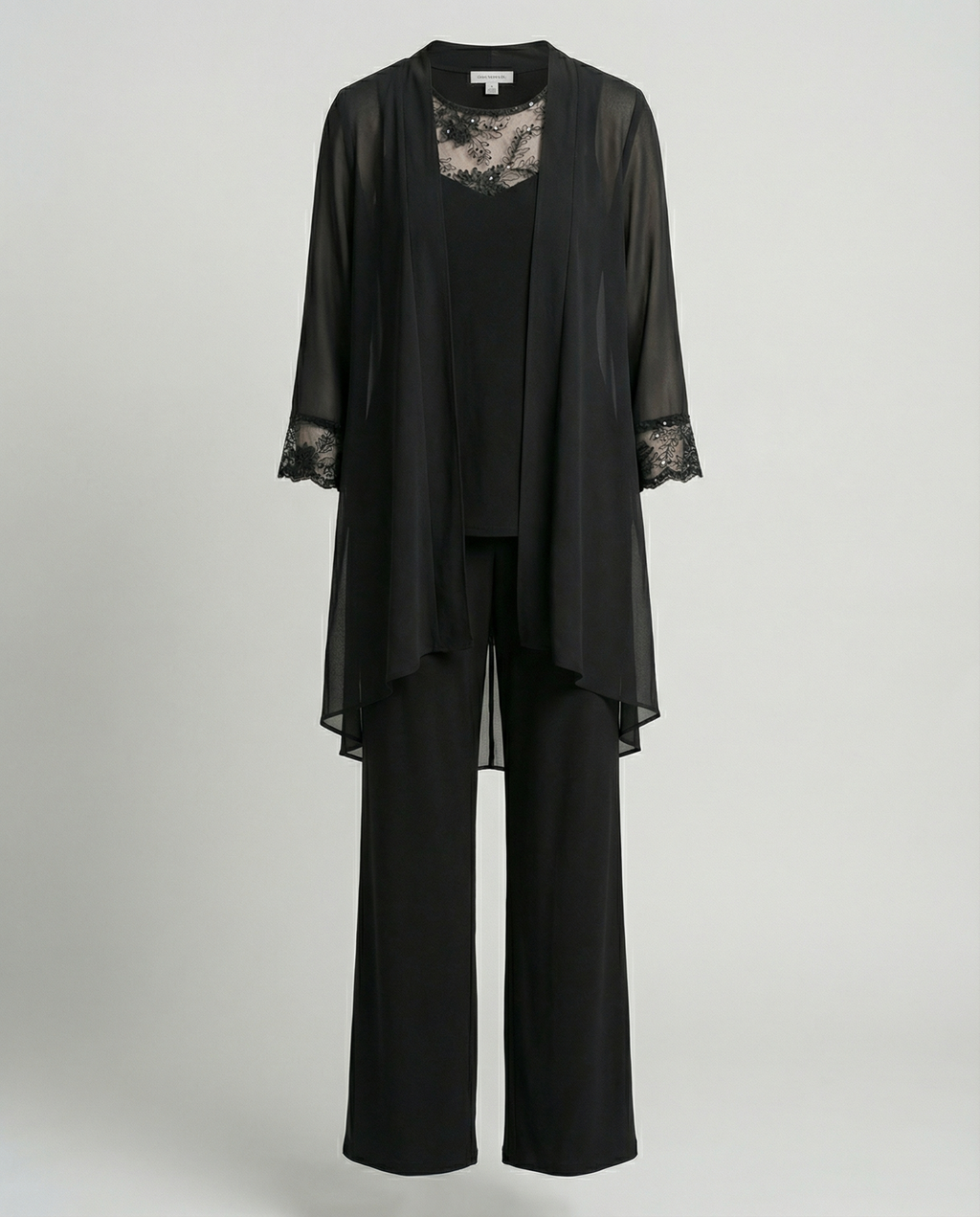 The Jolie — Lace-Trim Duster Set in Onyx