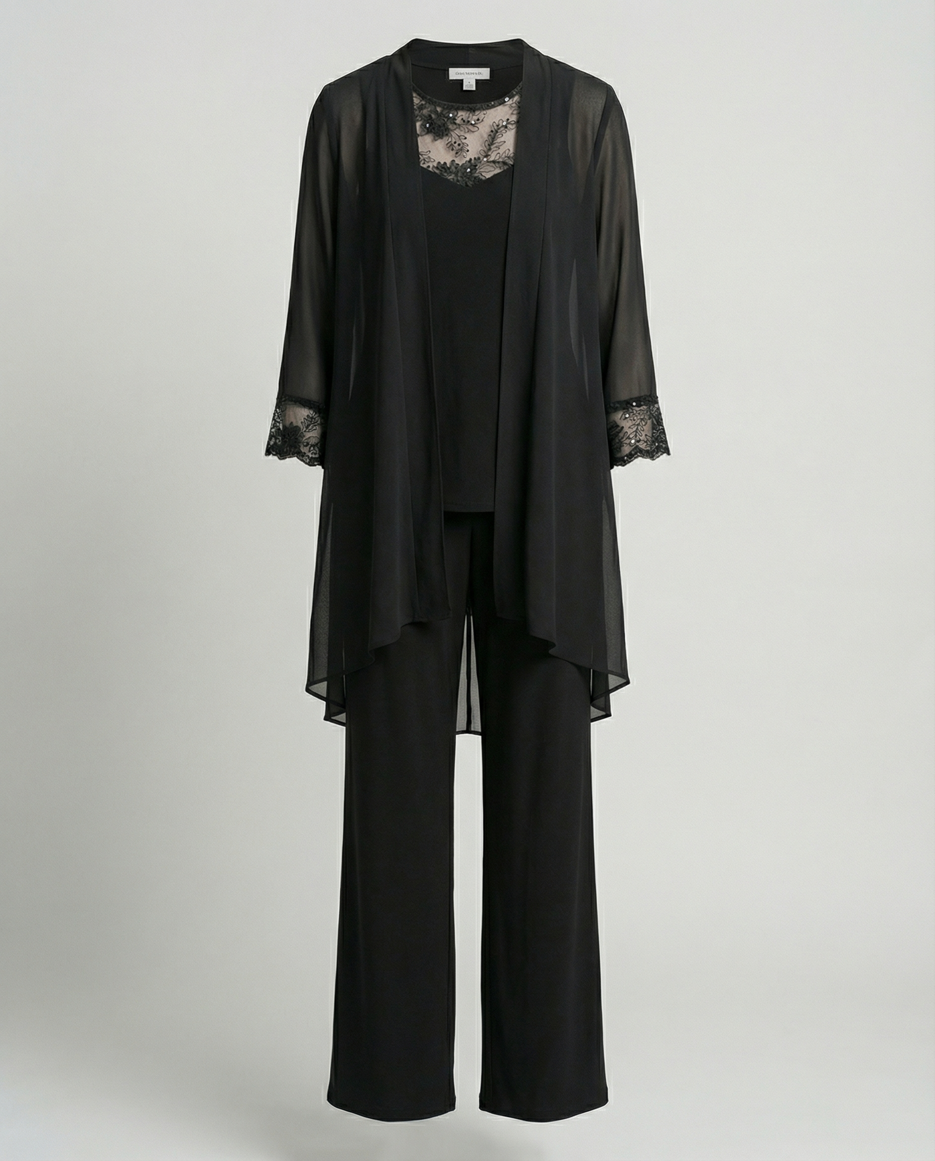 The Jolie — Lace-Trim Duster Set in Onyx