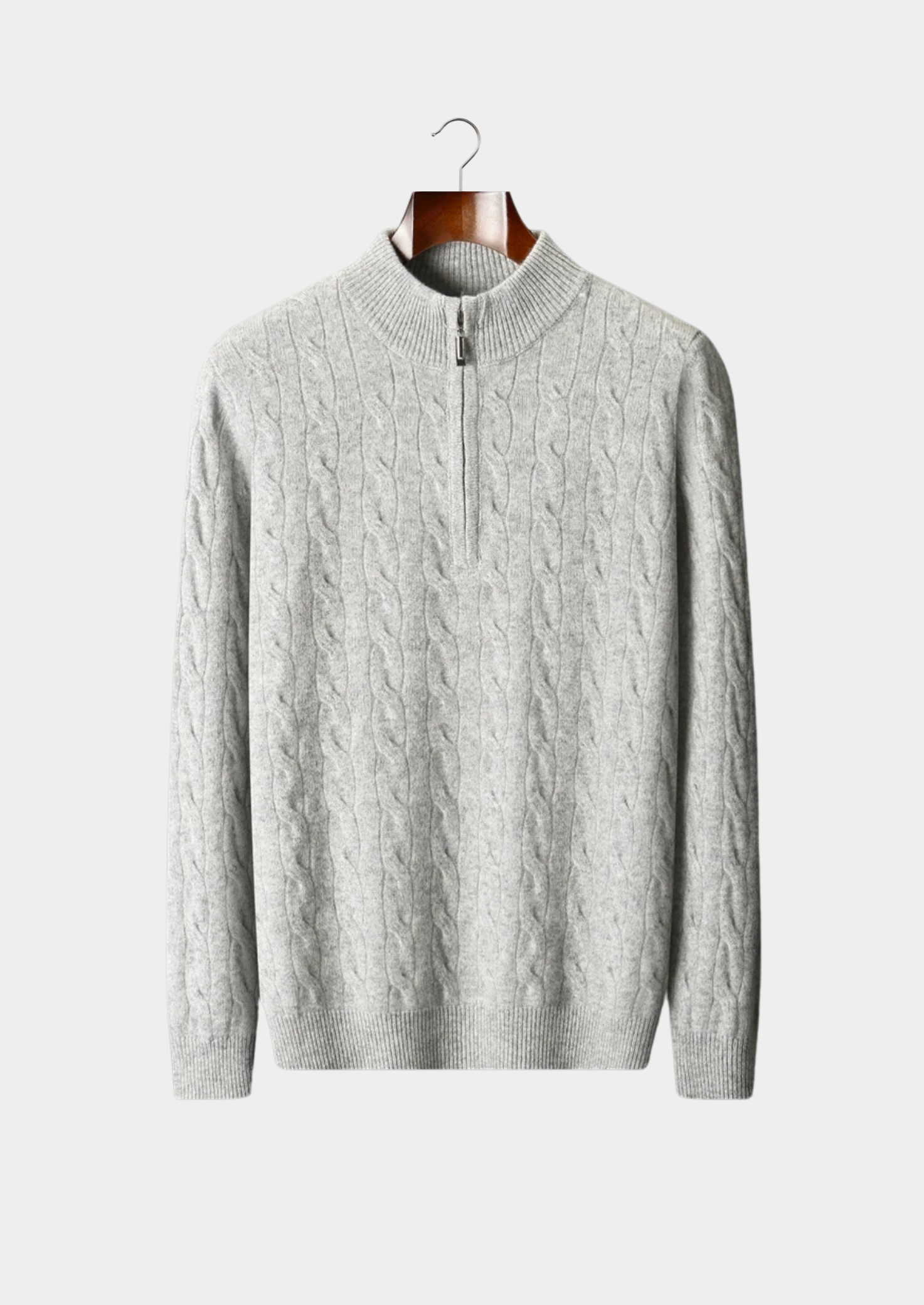 Demi-zip en laine mérinos pure extra-fine avec câble